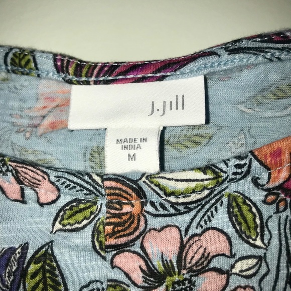 |J Jill| Blue Floral Pattern Shirt 3/4 Sleeve Sz M - Picture 3 of 4